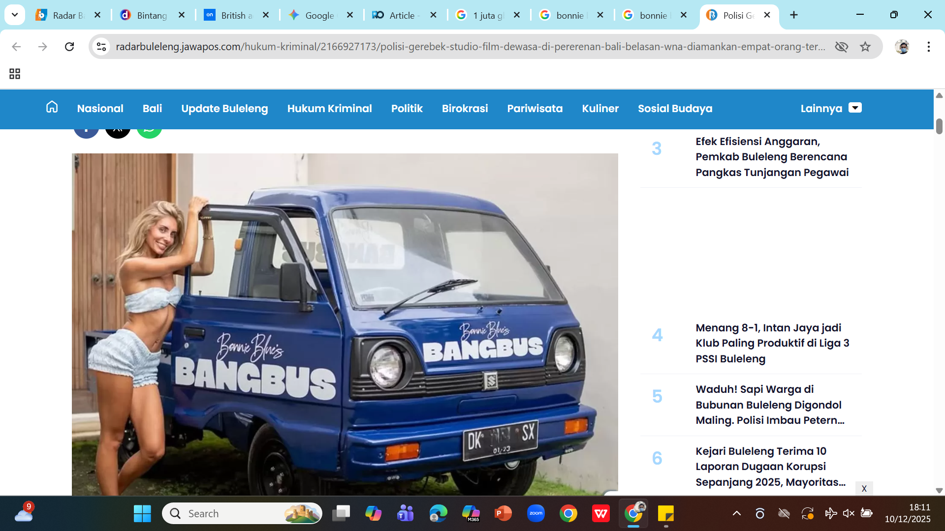 KONTROVERSIAL - Bonnie Blue dan kendaraan yang disita polisi sebagai barang bukti.