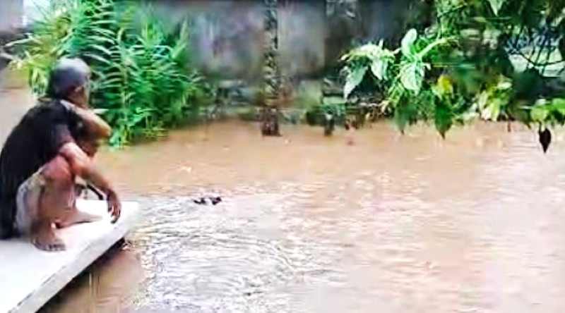 DIKEPUNG BANJIR: Rumah warga di Kecamatan Manggis yang terendam banjir akibat meluapnya sungai Betel usai didera hujan deras. (istimewa)