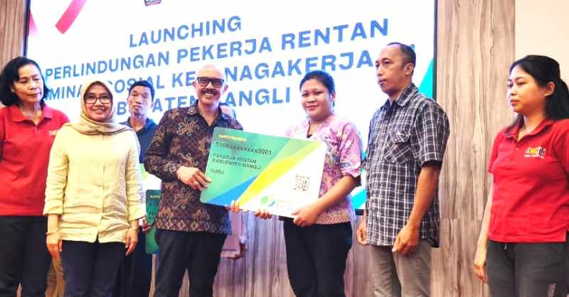 PERLINDUNGAN PEKERJA: Peluncuran Program Perlindungan Pekerja Rentan Jaminan Sosial Ketenagakerjaan Kabupaten Bangli Tahun 2025 di Gedung Bukti Mukti Bakti (BMB. (Foto: Humas Pemkab Bangli)