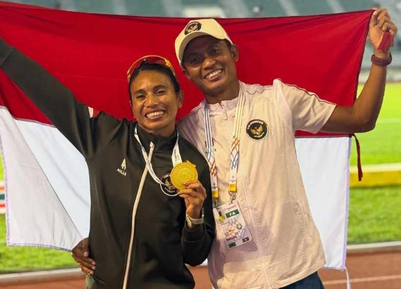 MASIH YANG TERBAIK DI ASEAN : Maria Londa tampil dominan dengan catatan lompatan terbaik 13,85 meter .(Foto :dok.pribadi Maria Londa)