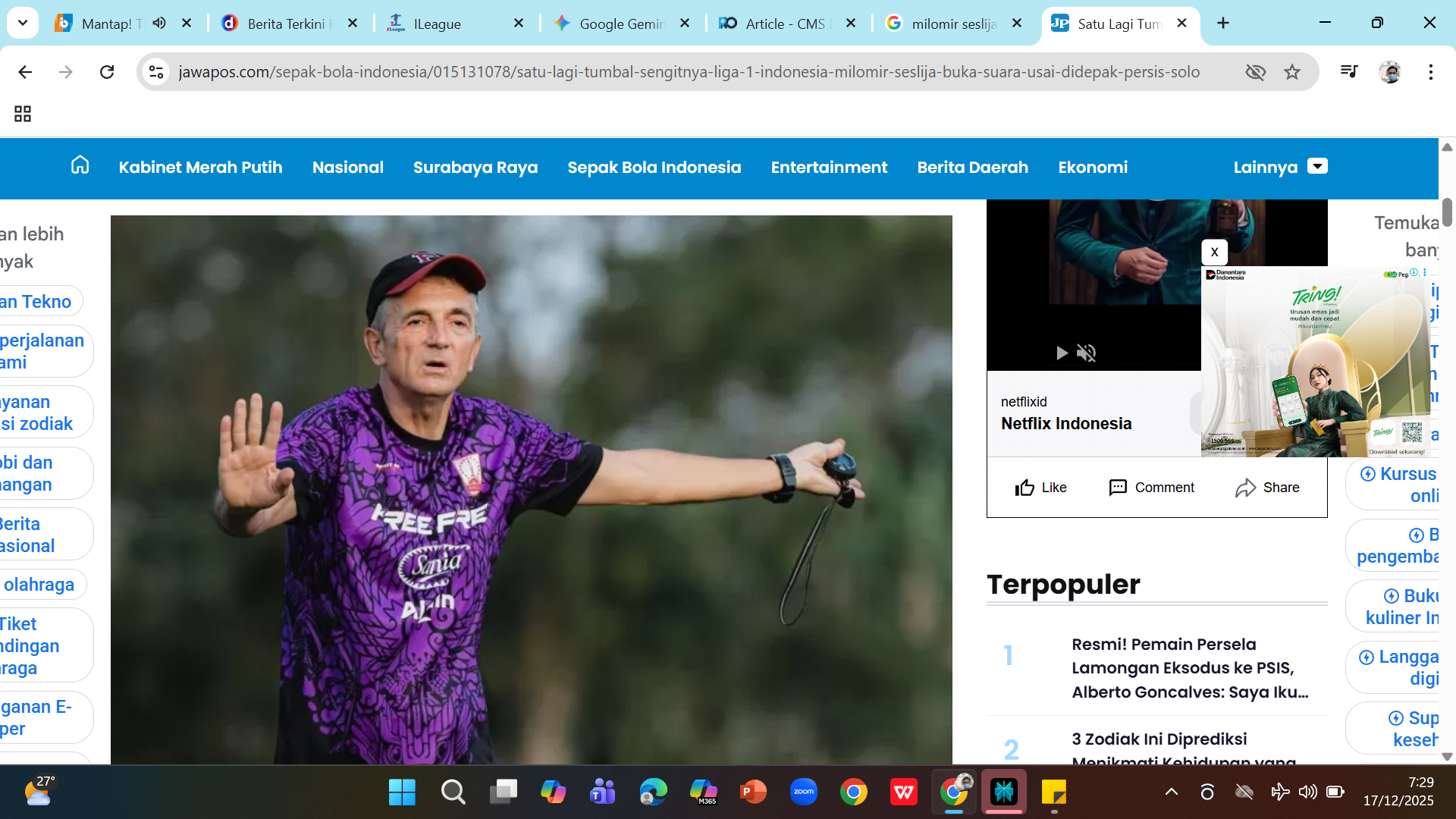 COACH LAMA BERGABUNG KEMBALI - Milomir Seslija