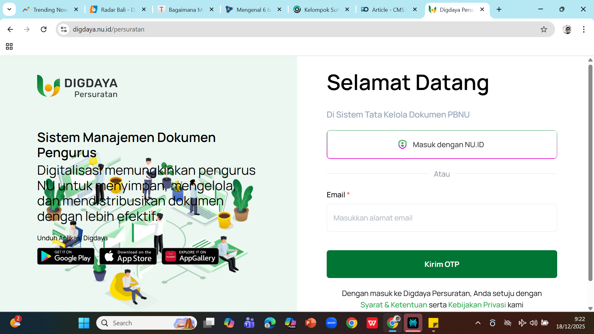 Tangkapan layar Digdaya Persuratan Pengurus Besar Nahdlatul Ulama.