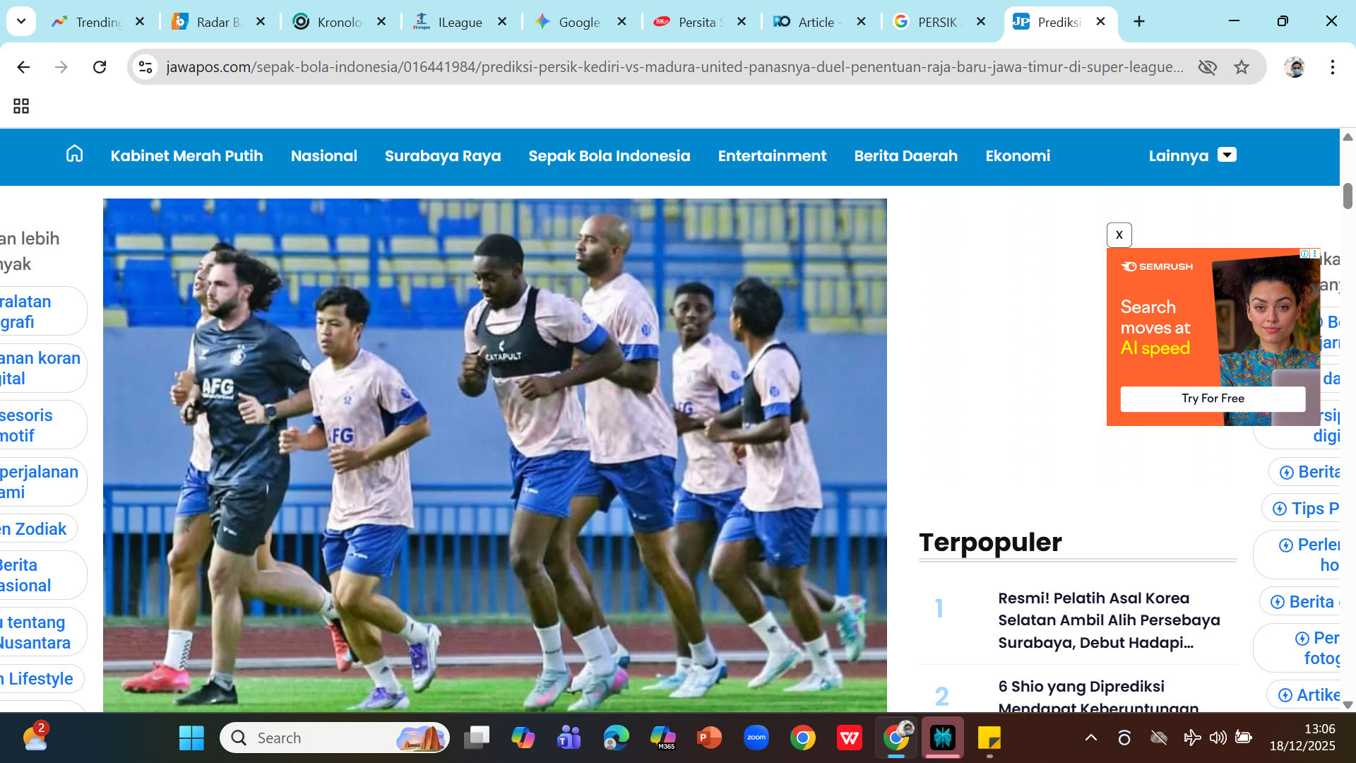 BUTUH SENTUHAN BARU - Pemain Persik Kediri berlatih menjalang pertandingan Super League.