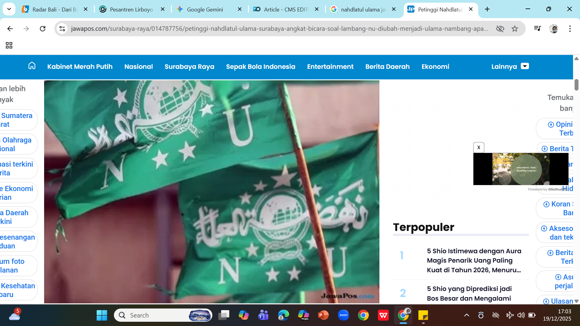IKHTIAR ISLAH - Bendera dengan lambang Nahdlatul Ulama.