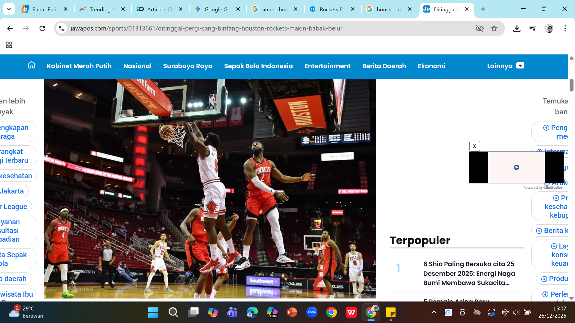 Pemain Rockets saat melawan Chicago Bulls.