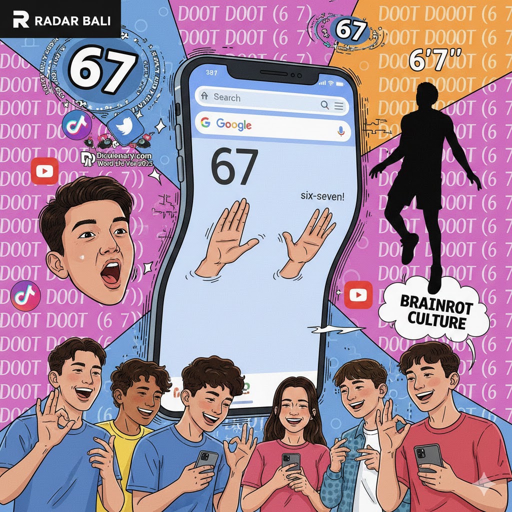 Arti meme 67 (baca: six seven) yang viral di media sosial.