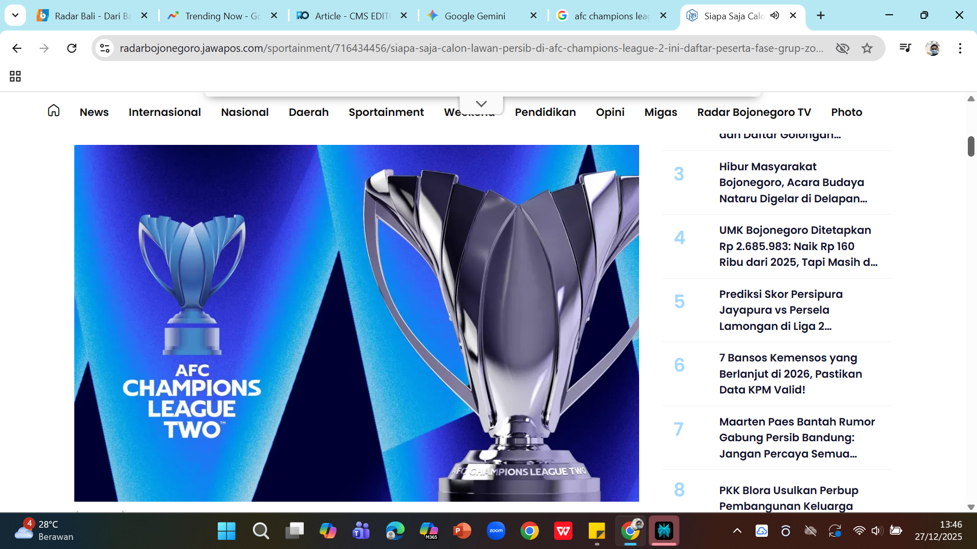 FASE KRITIS - Pengundian babak knockout AFC Champions League 2 akan dilakukan di Kuala Lumpur pada 30 Desember 2025.