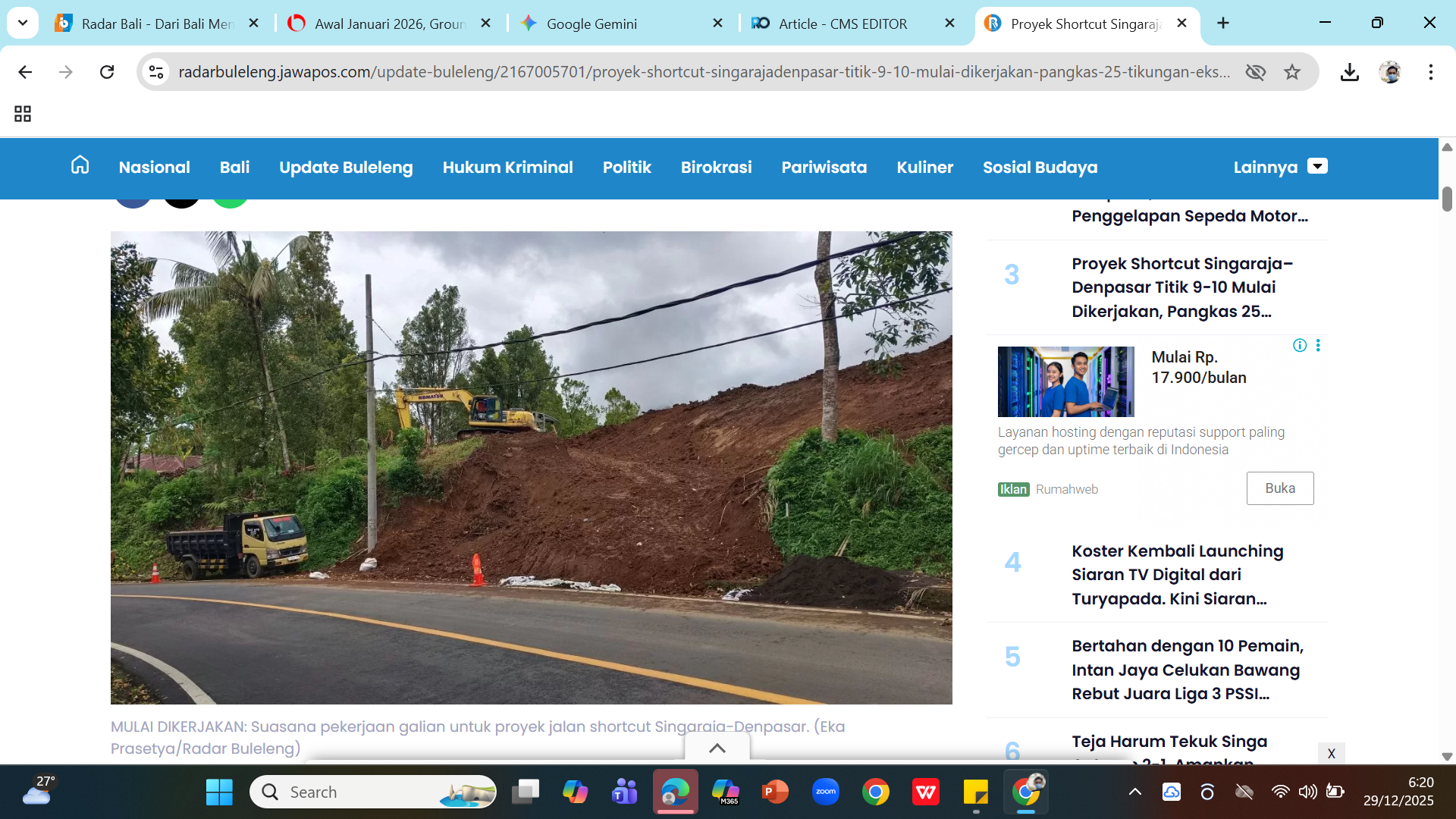 MULAI DIGARAP - Pekerja mulai meratakan akses ke shortcut 9 dan 10 di sekitar air terjun Gitgit di Sukasada, Buleleng.