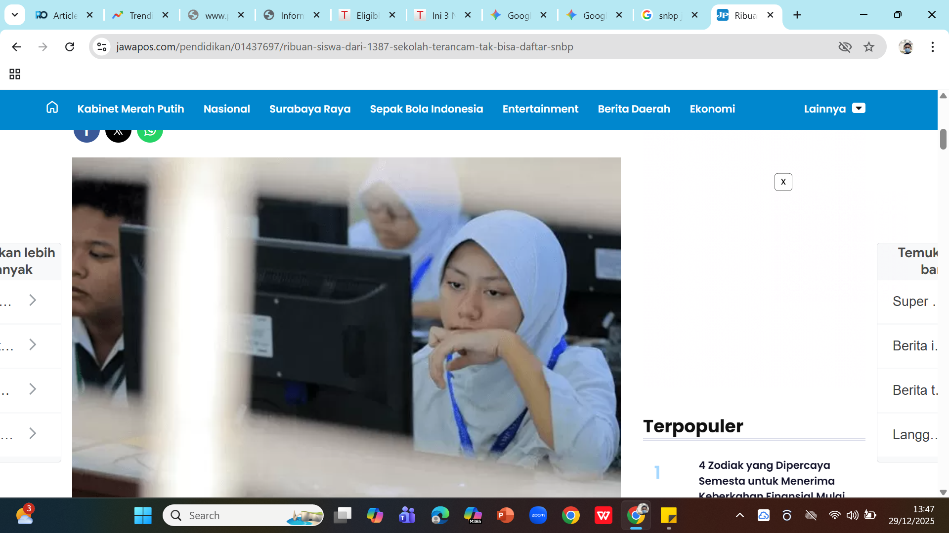 ELIGIBLE - Siswa mengikuti TKA. Seleksi SNBP 2026 dimulai dengan pengumuman kuota sekolah. Hasil TKA menjadi komponen dalam penentuan eligible SNBP.