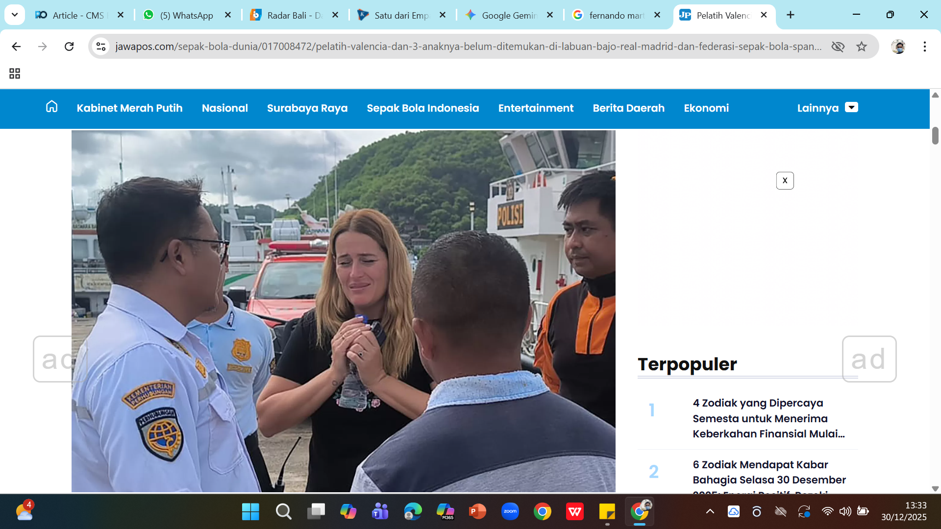 BERHARAP KEMBALI - Istri Fernando Martin Mar Martinez Ortuna  menemui tim SAR sebelum pencarian hari ketiga.