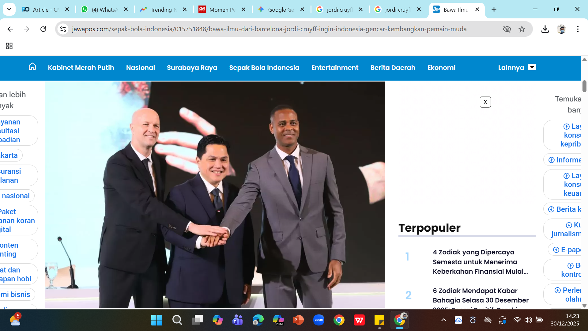 BEDA VISI - Jordi Cruyff, Ketum PSSI Erick Thohir, dan Patrick Kluivert