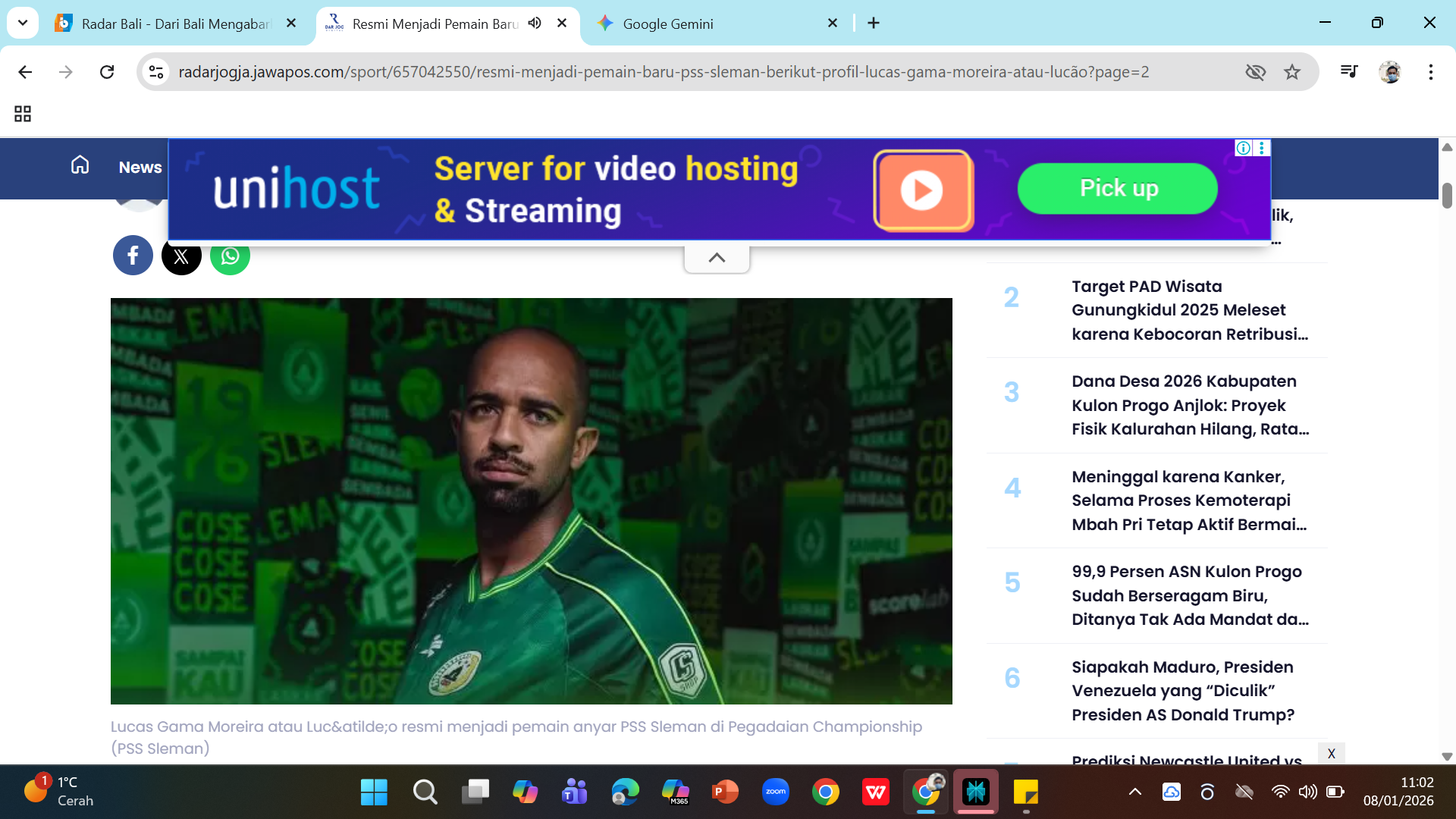 PSS Sleman boyong bek tangguh Persik Kediri Lucas Gama Moreira menggantikan Clabersen yang cedera parah.