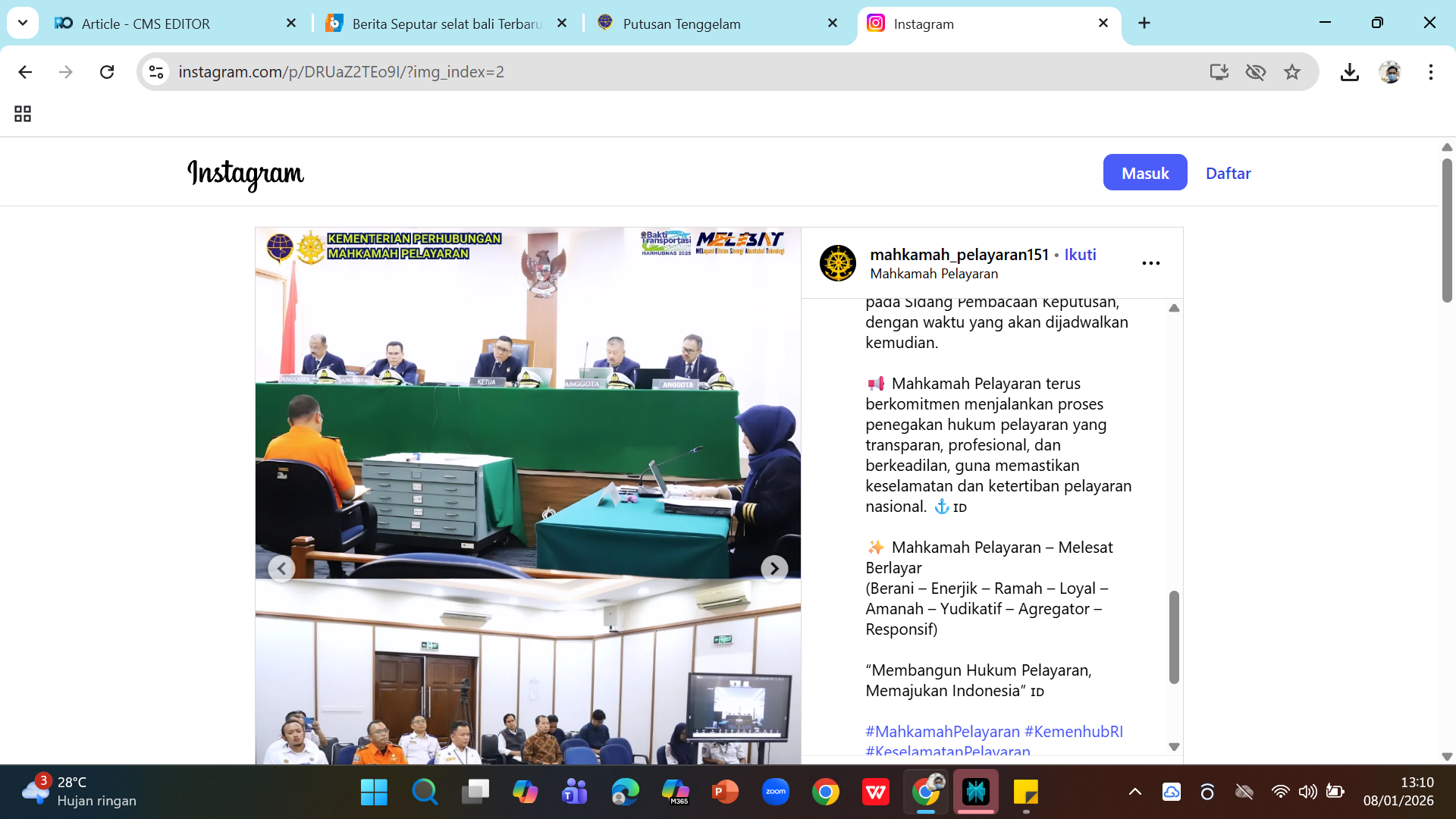 TANPA NAHKODA - Sidang Mahkamah Pelayaran di Surabaya yang tidak dihadiri Agus Slamet sebagai nahkoda KMP Tunu Pratama Jaya.