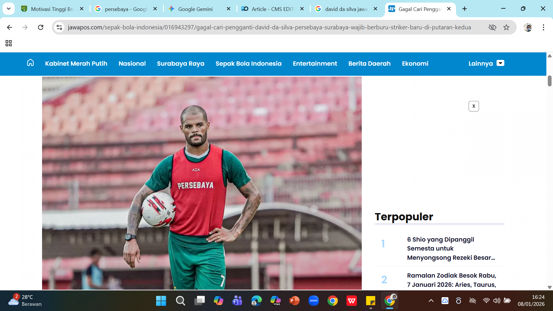 MANTAN JADI LAWAN - Striker Malut United David Da Silva saat masih berkostum Persebaya.