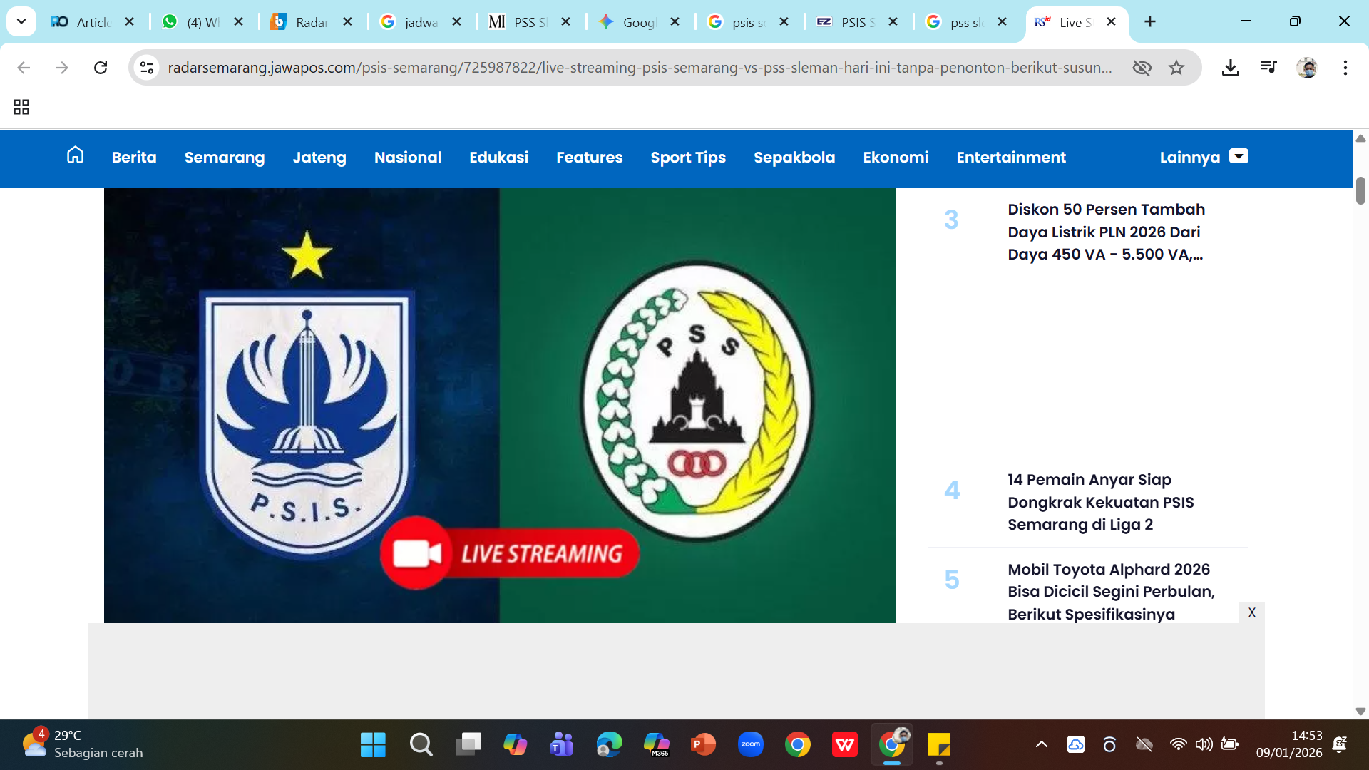 Ilustrasi pertandingan PSS Sleman vs PSIS Semarang di Liga Championship 2025 2026.
