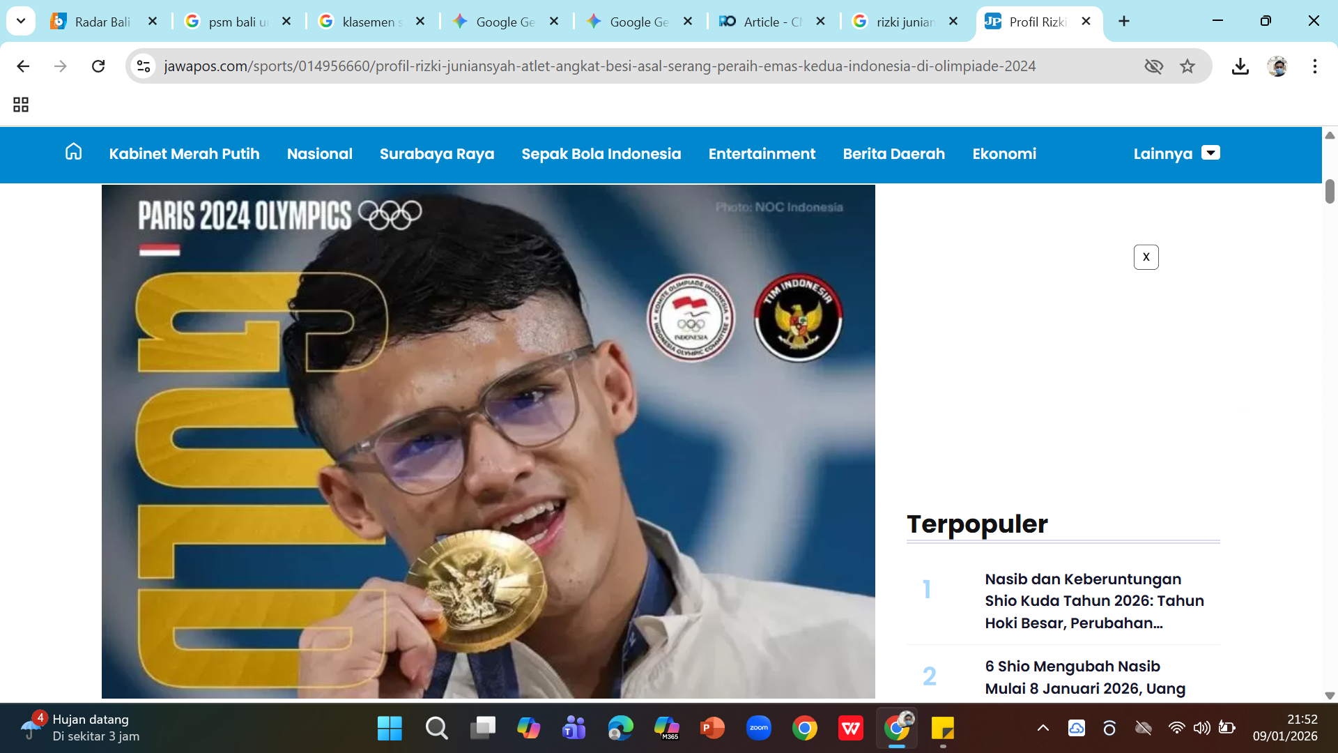 Kapten TNI (E) Rizki Juniansyah saat merebut medali emas kedua untuk Indonesia di Olimpiade Paris 2024.