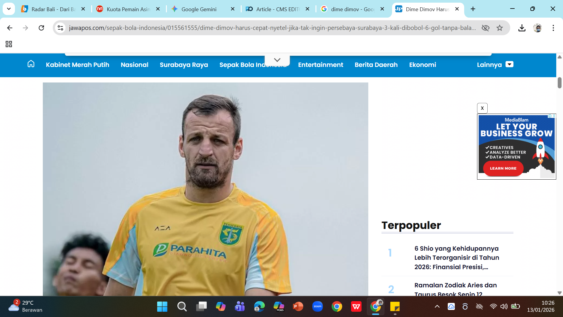KORBAN TAVARES - Dime Dimov tak masuk dalam DSP Persebaya saat jamu Malut United.