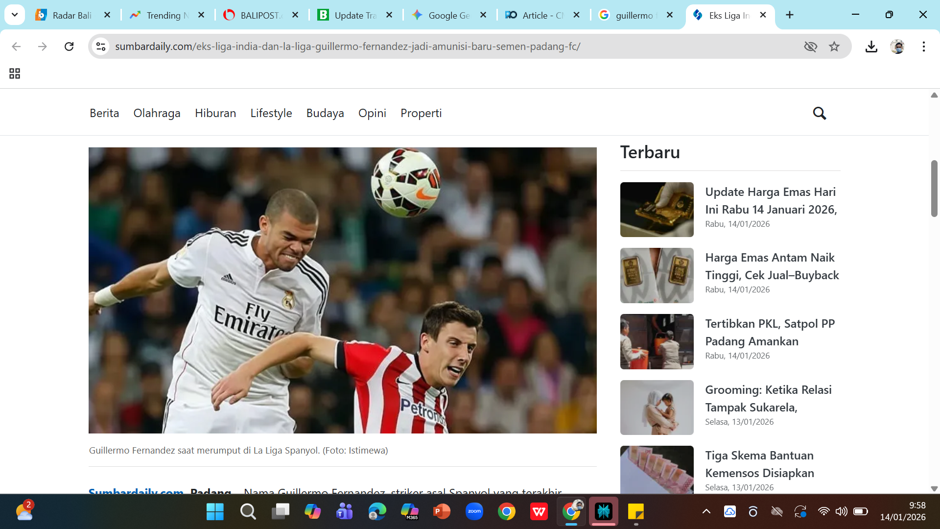Guillermo Fernandez Hierro saat berduel dengan Pepe di pertandingan La Liga antara Real Madrid vs Athletic Bilbao di Stadion Santiago Bernabeu pada 5 Oktober 2014.