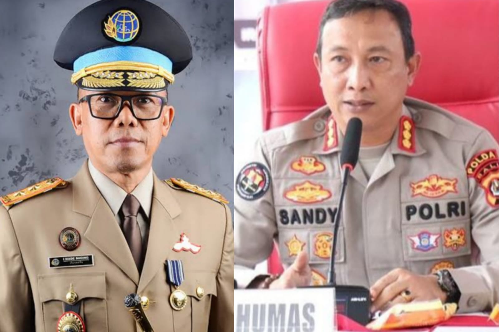 KRIMINALISASI?: Kepala Bidang Hubungan Masyarakat (Kabid Humas) Polda Bali, Kombes Pol. Ariasandy, S.I.K., dan Kepala Kantor Wilayah Badan Pertanahan Nasional (BPN) Provinsi Bali, I Made Daging, A.Ptn