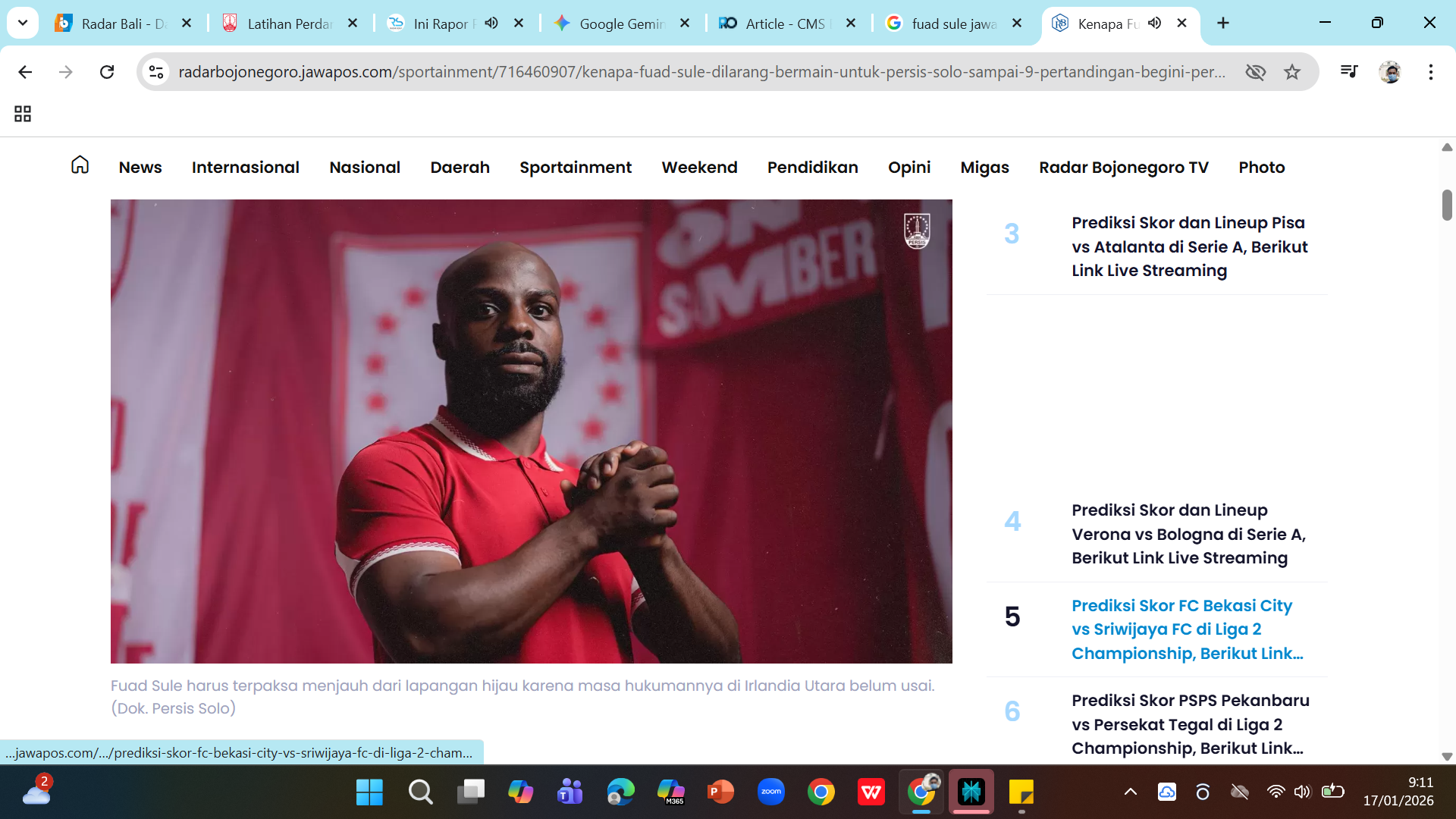 Gelandang Persis Fuad Sule masuk daftar evaluasi karena kinerjanya tak maksimal. Sule absen dalam 9 dari 17 pertandingan Persis karena sanksi larangan tanding.