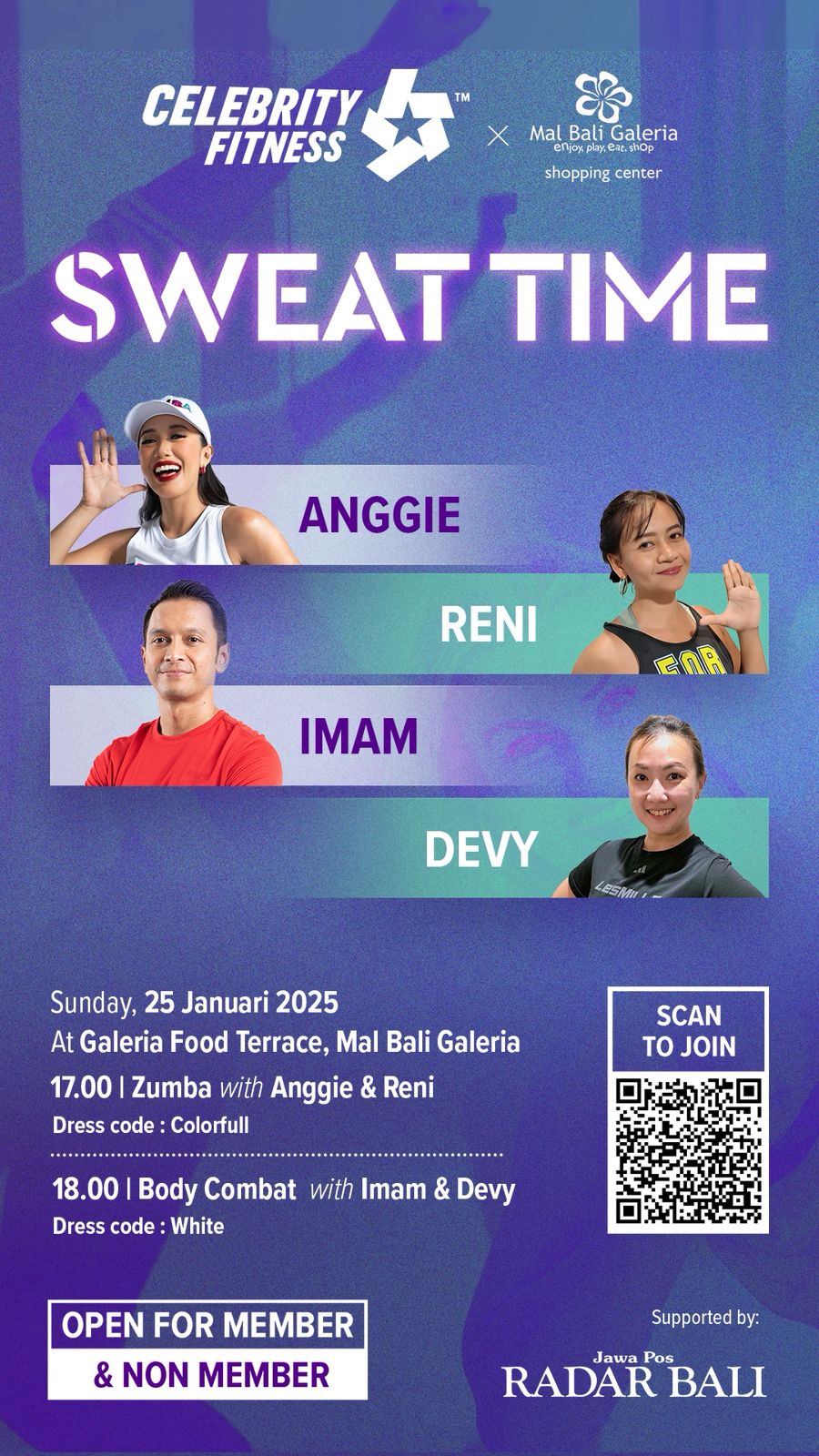 ZUMBA & BODY COMBAT: Kolaborasi Jawa Pos Radar Bali bersama Celebrity Fitness pada 25 Januari.