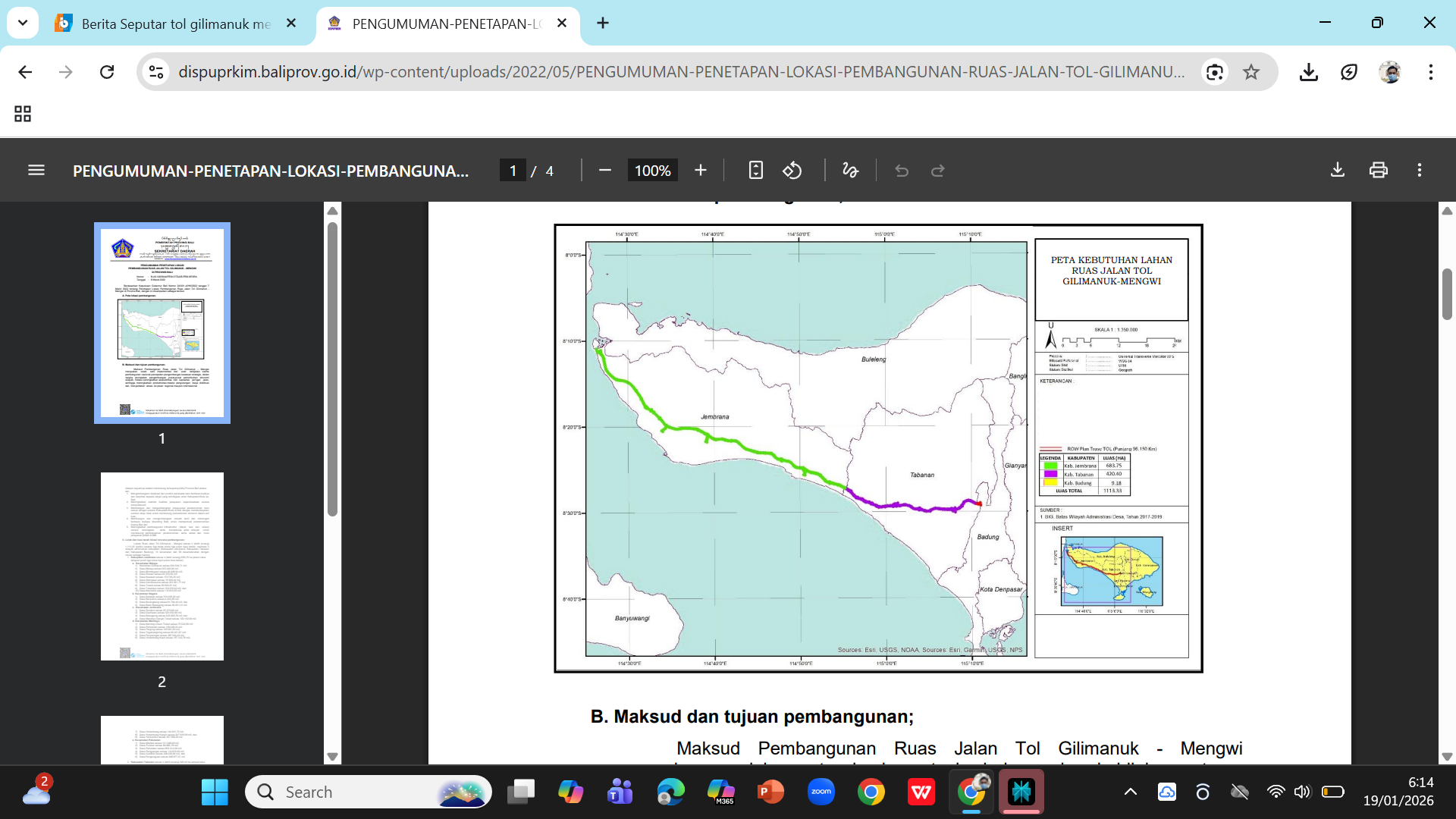 Trase tol Gilimanuk-Mengwi yang ditetapkan Pemprov Bali pada 8 Maret 2022 dan berakhir pada 7 Maret 2026.