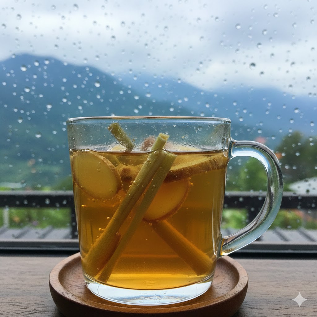 Resep herbal wedang jahe serai untuk meredakan dan mencegah masuk angin di musim pancaroba.