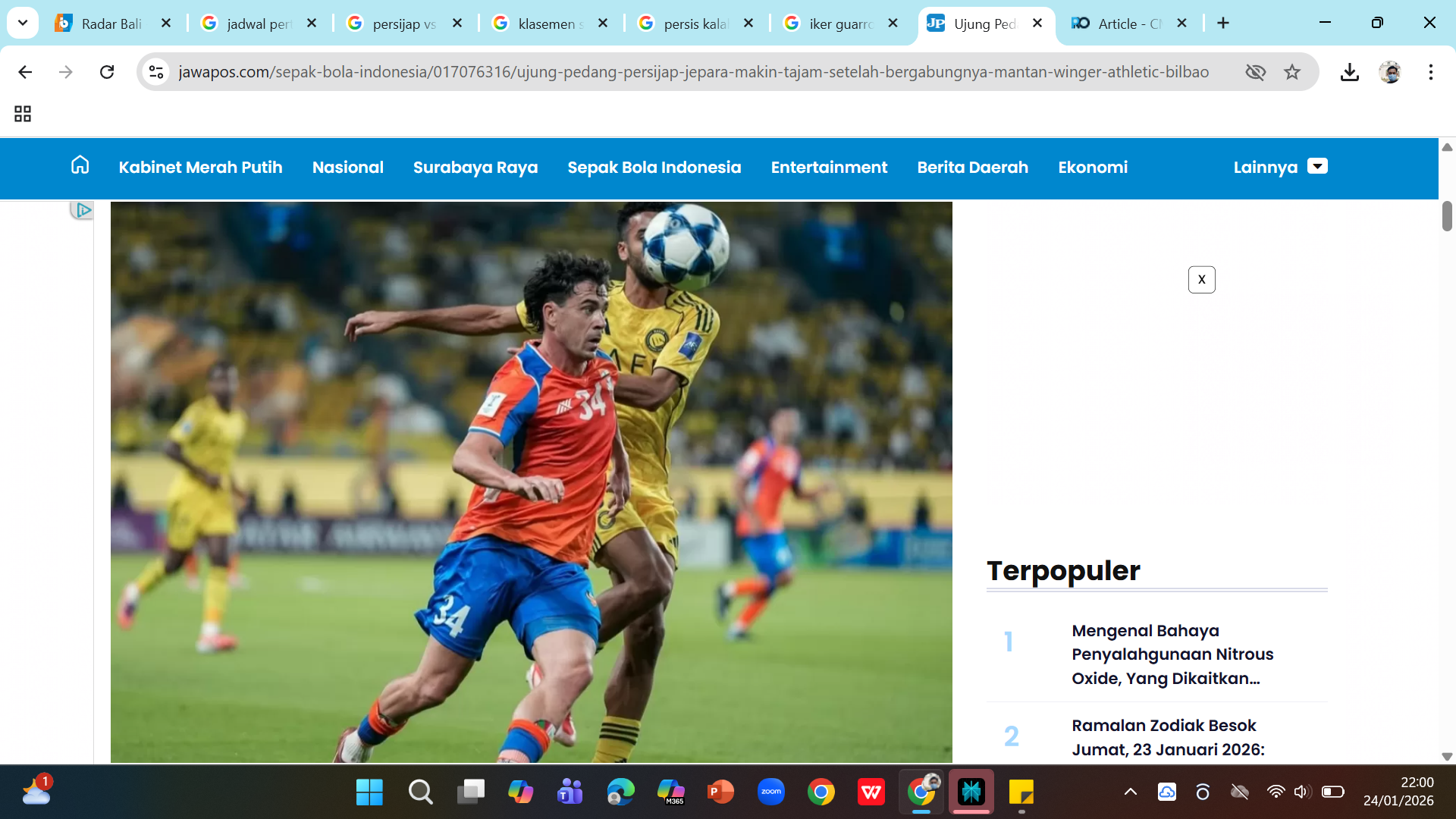 Iker Guarrotxena saat masih berseragam FC Goa melawan raksasa Saudi Al-Nassr. Winger Persijap tersebut mencetak gol di laga debut melawan PSM Makassar.