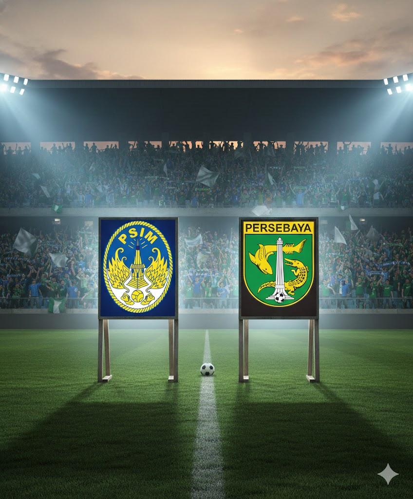 Ilustrasi PSIM Yogyakarta vs Persebaya Surabaya di pekan ke-18 Super League.