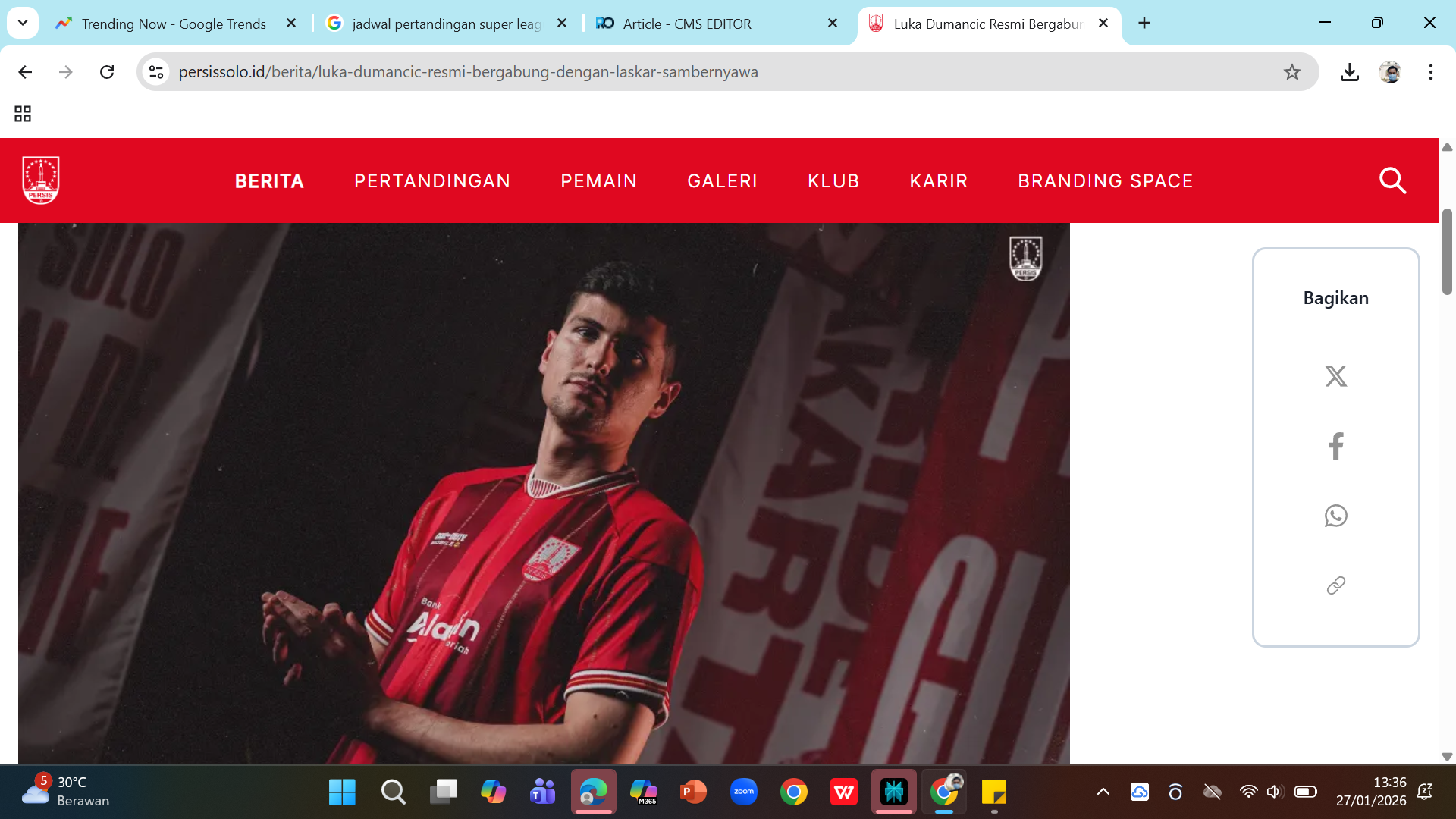 Bek Persis Solo Luka Dumancic didatangkan dengan misi penyelamatan dari zona degradasi.