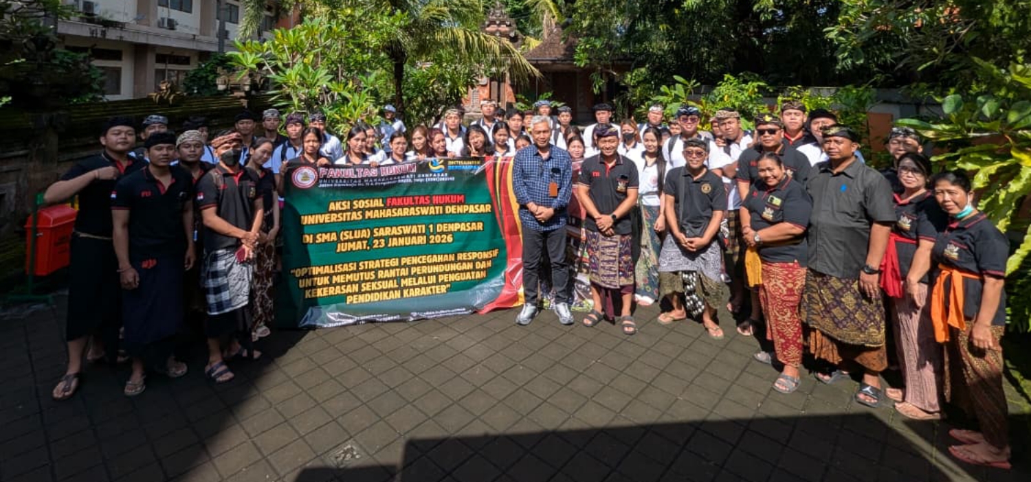 Fakultas Hukum Universitas Mahasaraswati Denpasar melaksanakan aksi sosial di SMA (SLUA) Saraswati 1 Denpasar, Jumat (23/01).