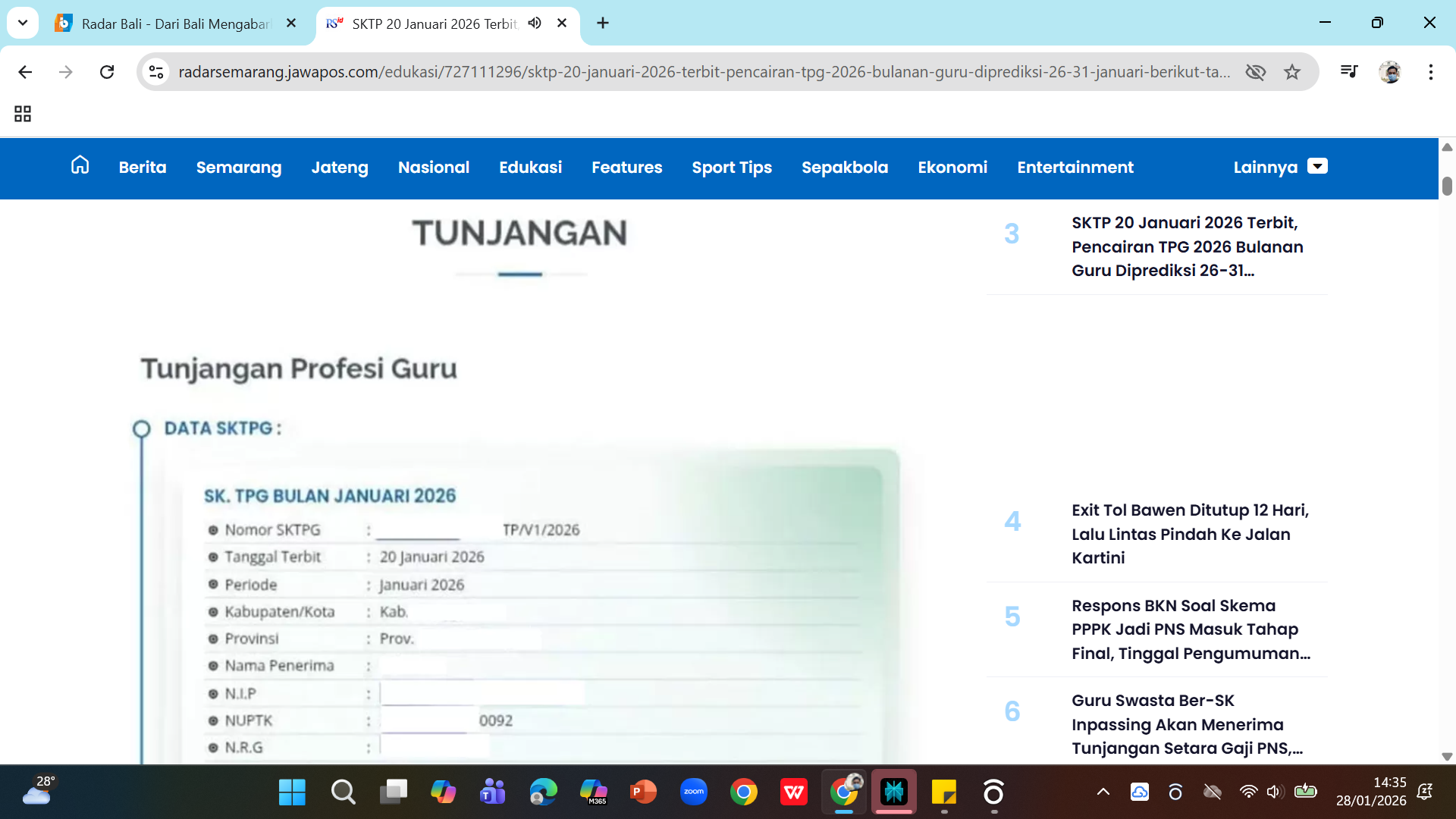 SKTP terbit 20 Januari 2026! Simak jadwal terbaru pencairan TPG bulanan, syarat Dapodik hijau, dan kenaikan tunjangan guru di Info GTK.