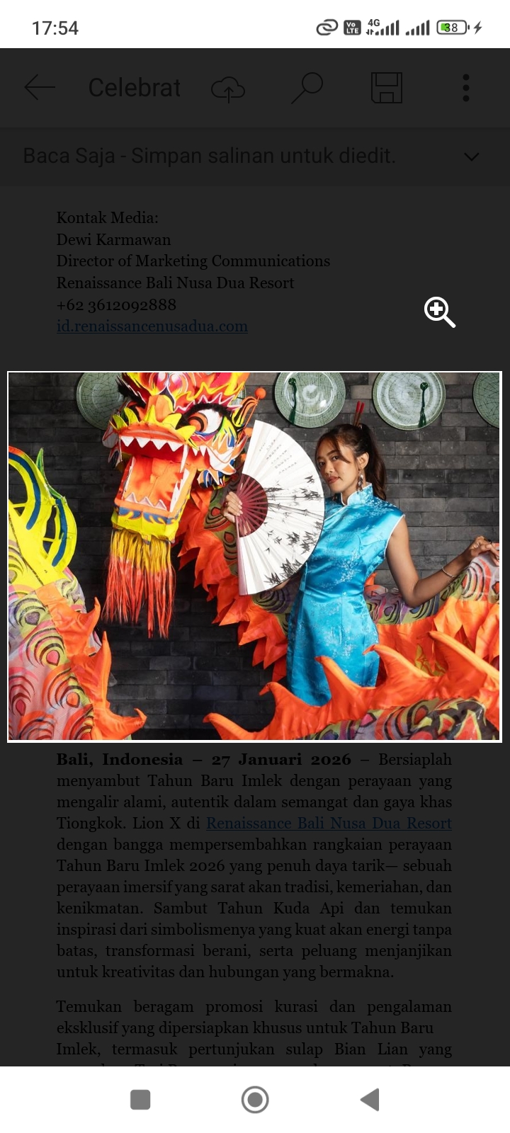 Lion X di Renaissance Bali Nusa Dua Resort dengan bangga mempersembahkan rangkaian perayaan Tahun Baru Imlek 2026 yang penuh daya tarik.
