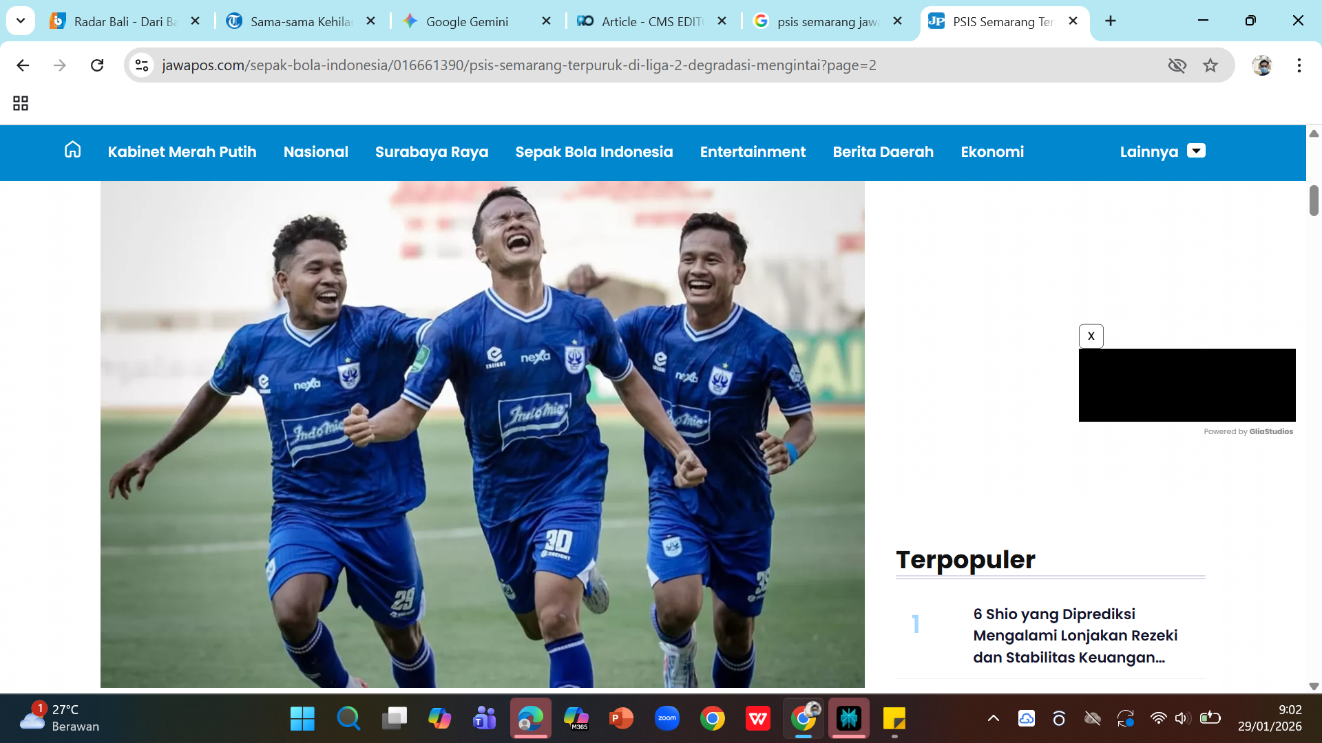 Dani Sormin merayakan gol PSIS Semarang. Mahesa Jenar ditantang Kendal Tornado di pekan ke-18 Pegadaian Championship 2025 2026.