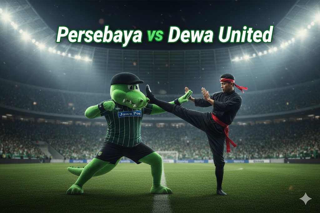 Ilustrasi pertandingan Persebaya vs Dewa United di Stadion Gelora Bung Tomo pada Minggu (1/2).