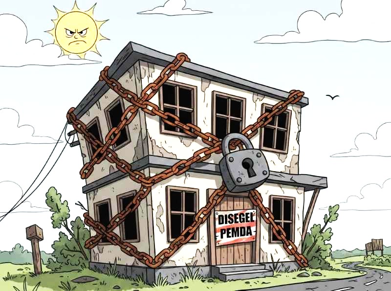 Ilustrasi bangunan melanggar. (ilustrasi digital gemini-radarbali.id)