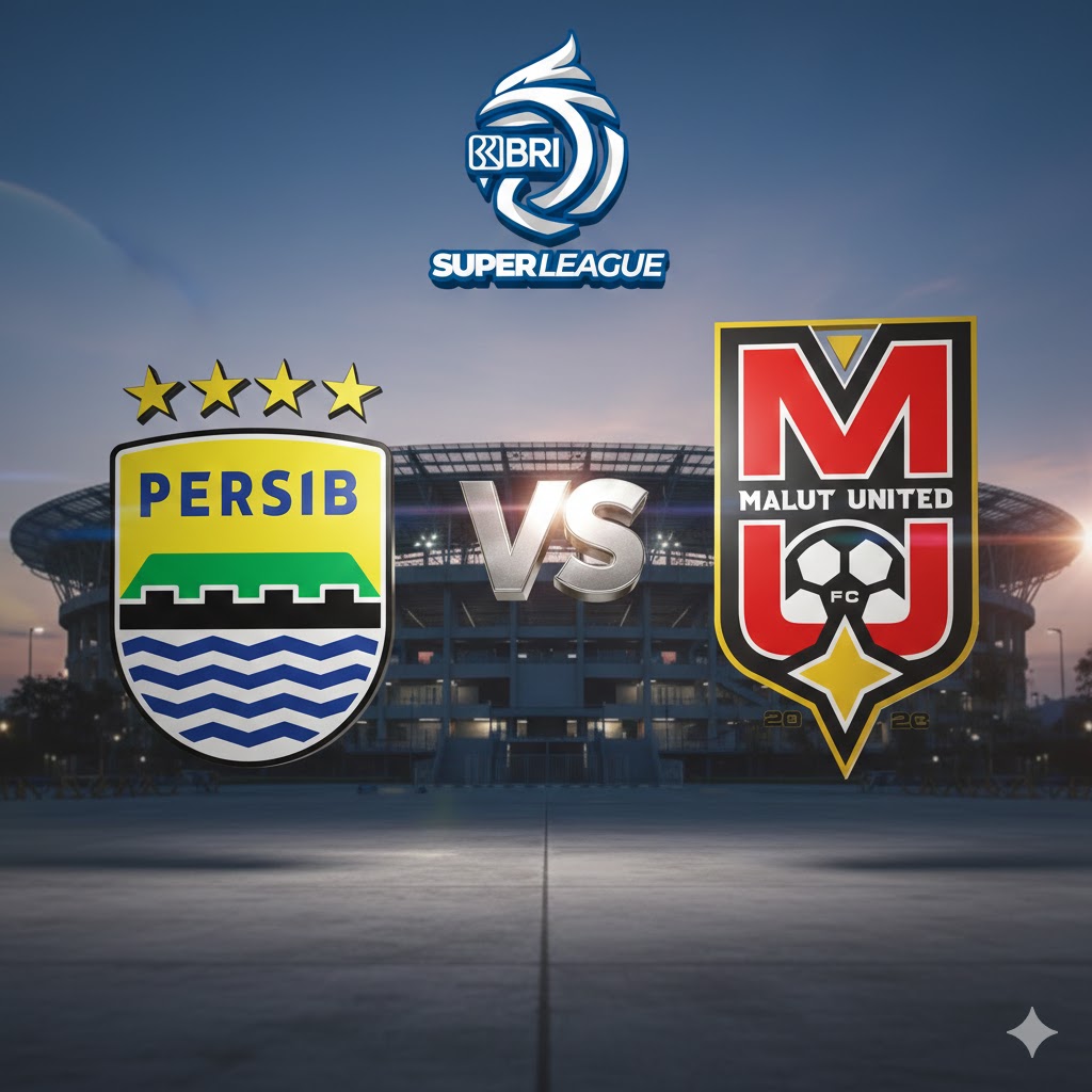 Prediksi skor Persib vs Malut United, head to head, dan update klasemen Super League.