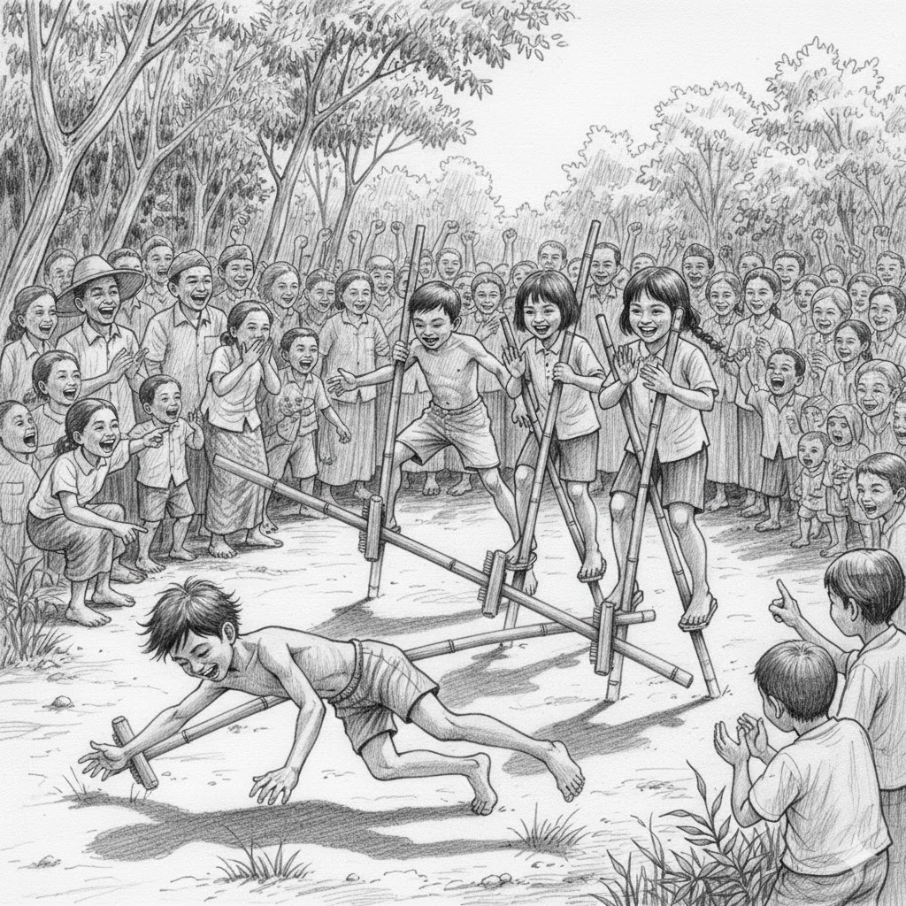 Contoh portofolio gambar naratif dengan tema egrang di SNPMB 2025.