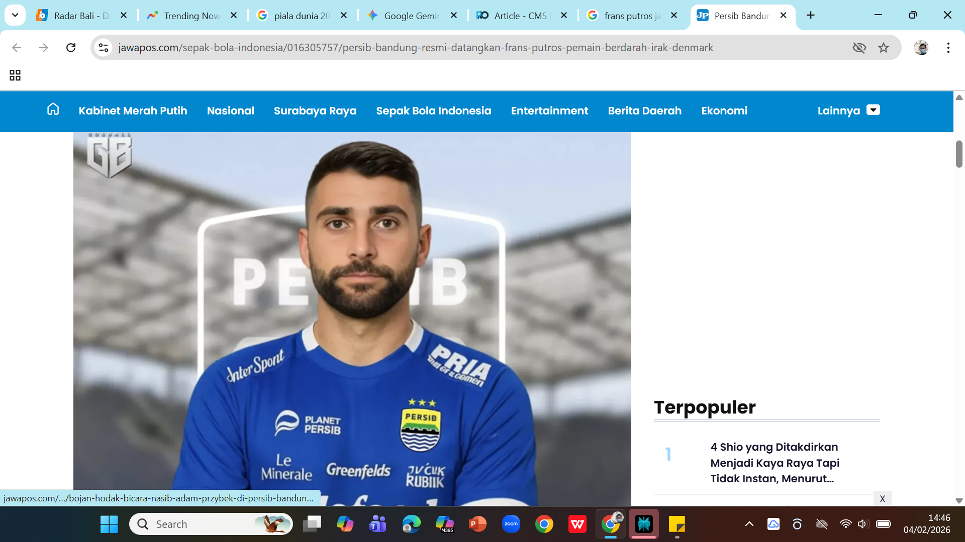 Bek Persib Bandung Frans Putros berpeluang menjadi satu-satunya pemain Super League Indonesia yang bermain di Piala Dunia 2026.