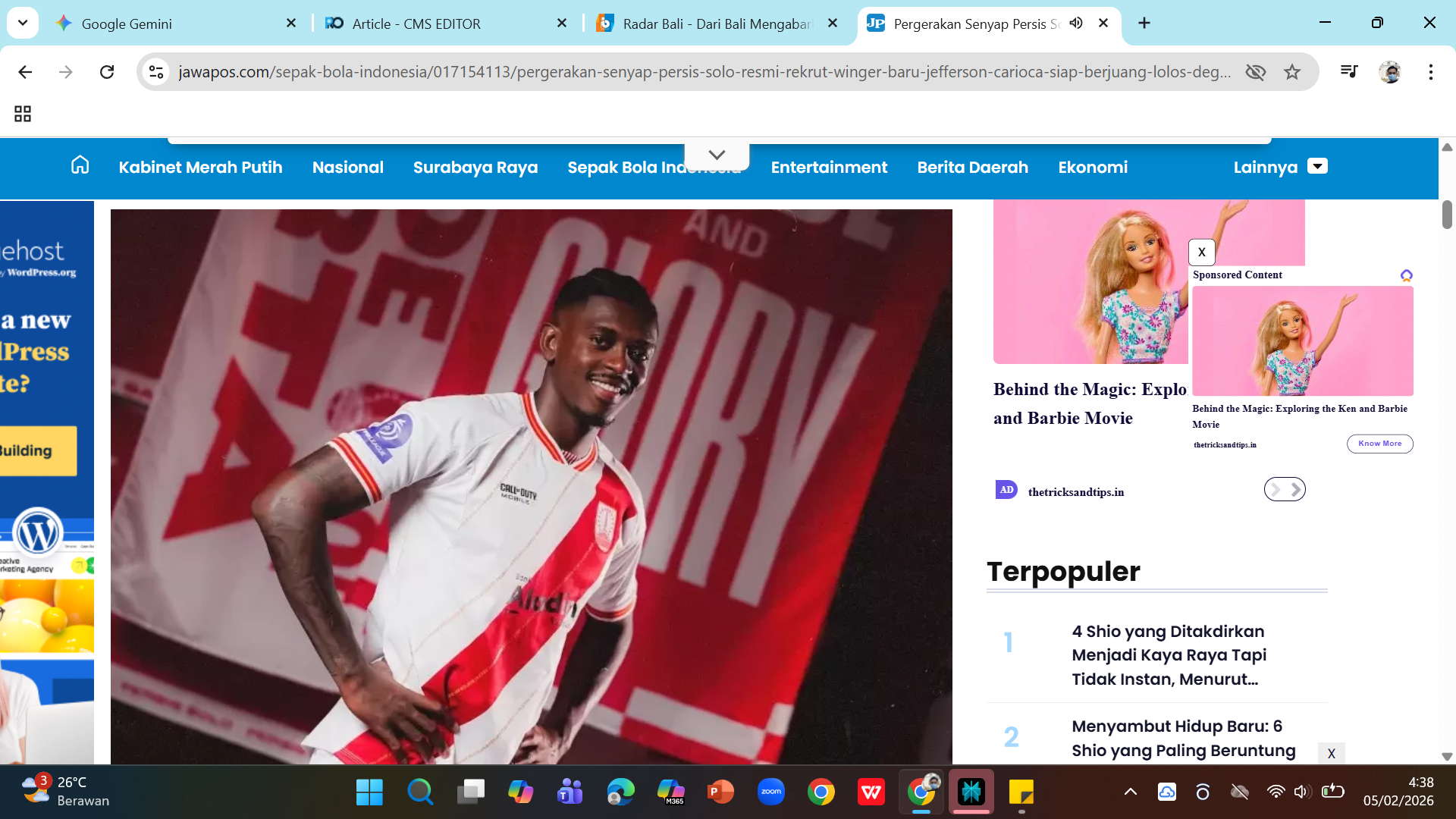 Penyerang sayap Jefferson Carioca resmi dikontrak Persis Solo jelang penutupan bursa transfer pada 6 Februari 2026.