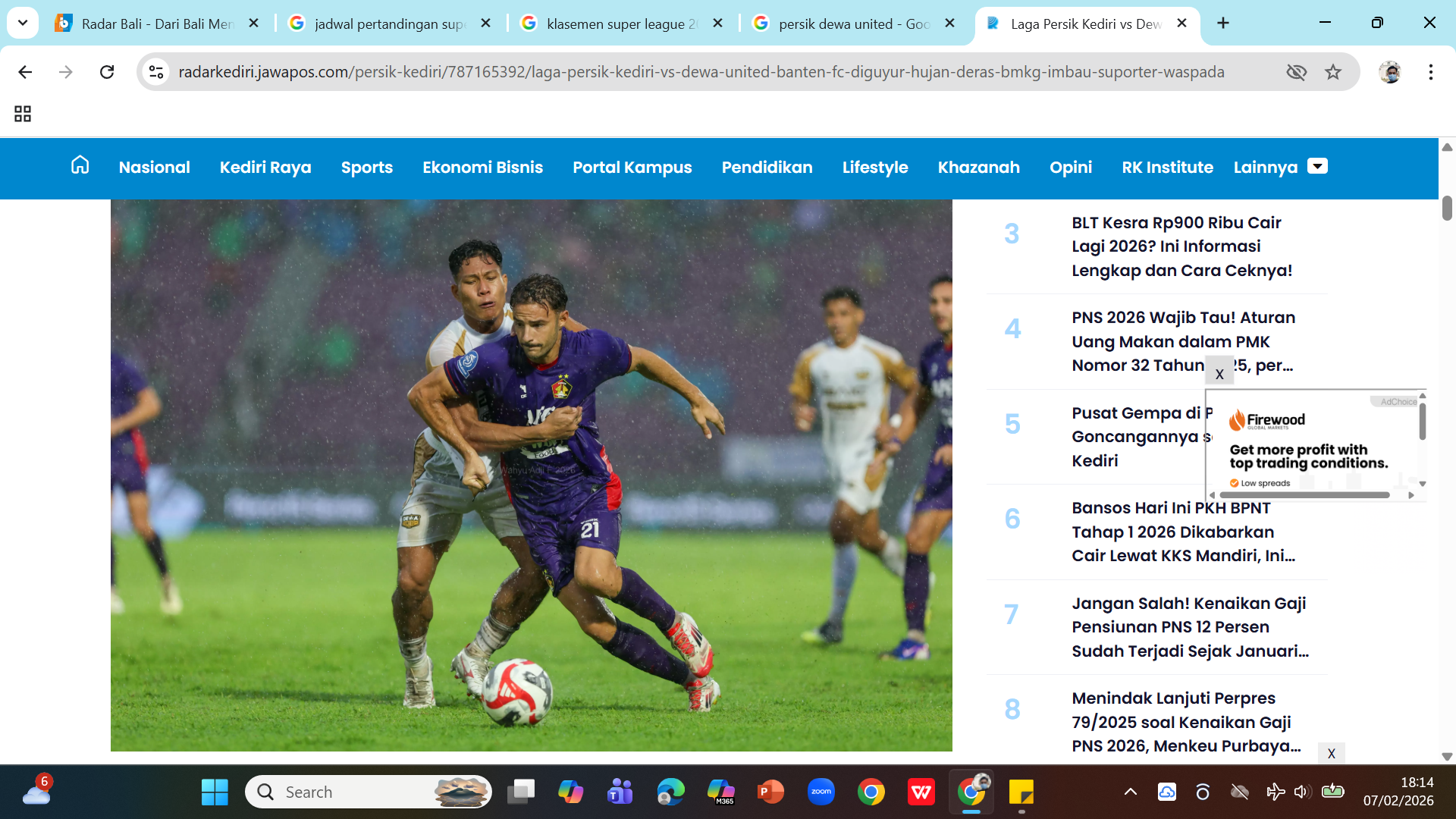 Persik memetik kemenangan kedua di kandang atas Dewa United dengan skor 2-0. Persik melompat ke posisi 10 melampaui Dewa United dan Arema FC.