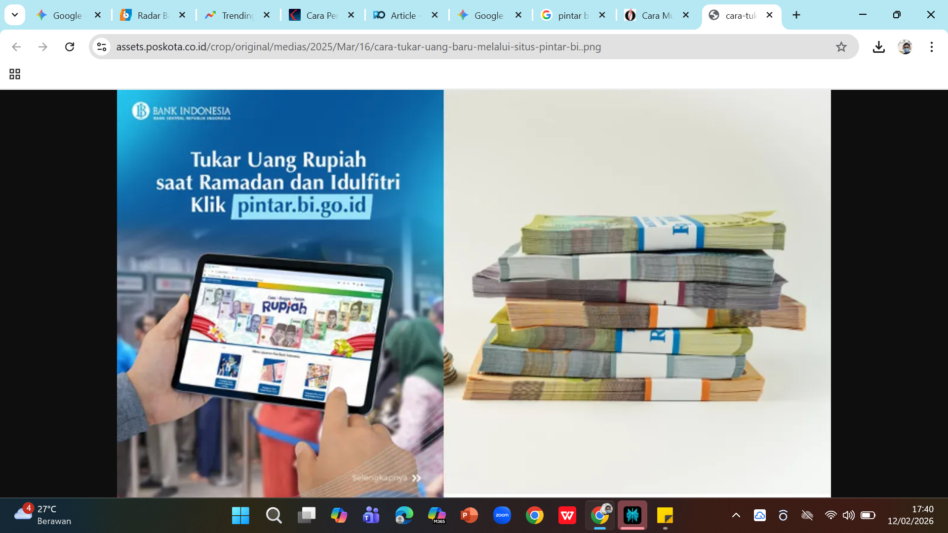 Cara menukarkan uang pecahan kecil di aplikasi Pintar Bank Indonesia. Penukaran uang kecil dilayani mulai Jumat 13 Februari 2026.