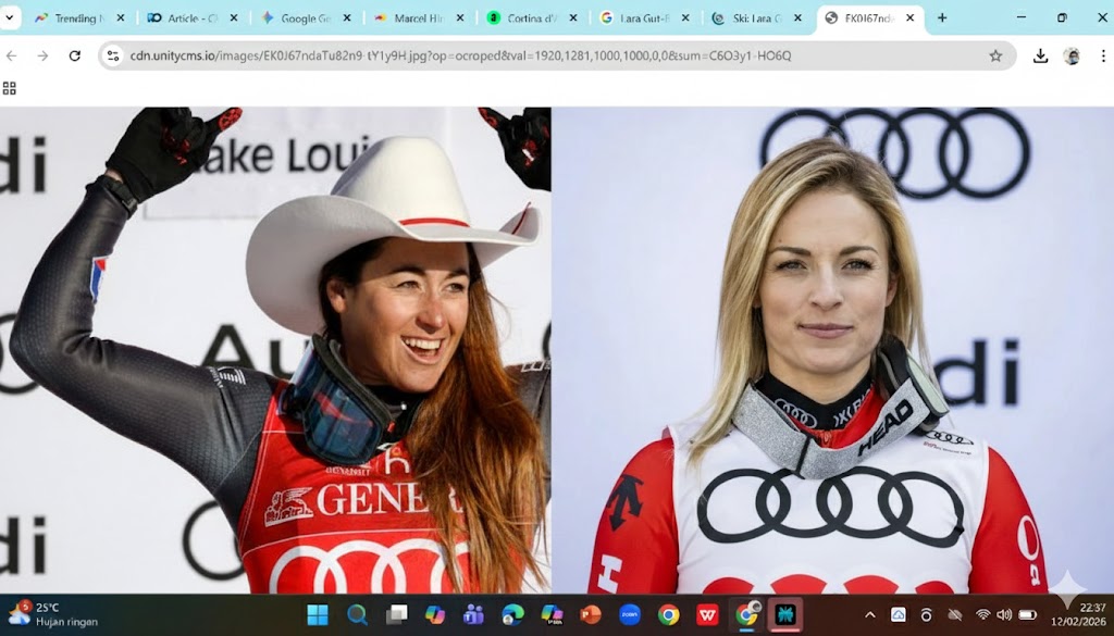 Peski Italia Sofia Goggia (kiri) dan peski Swiss Lara Gut-Behrami akan memperebutkan medali emas nomor Super-G Putri di lintasan ikonik Cortina d