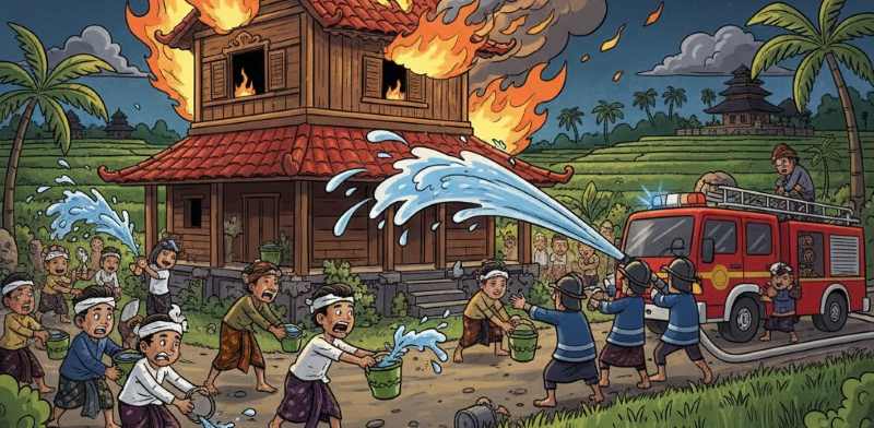 Ilustrasi kebakaran rumah (gambar digital gemini/radar bali)