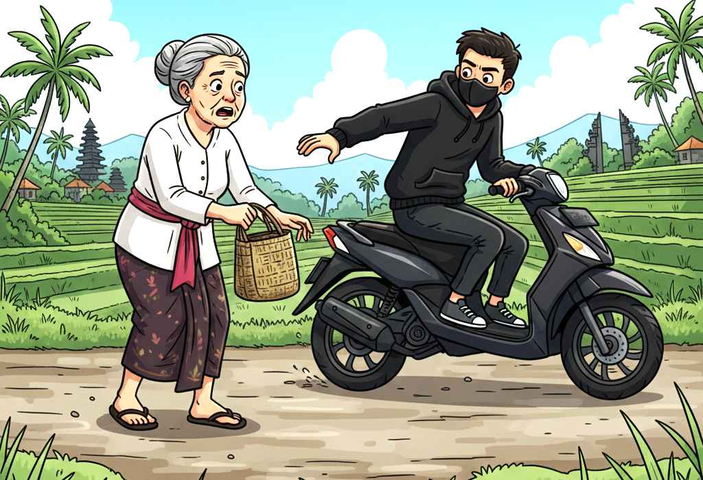 ilustrasi penjambretan seorang nenek di Karangasem. (gambar digital gemini/radar bali)