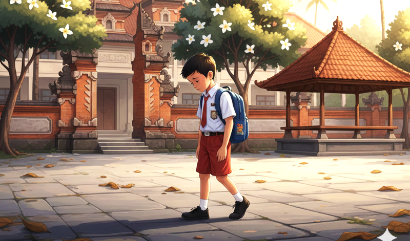 Ilustrasi siswa SD terakhir sebelum penggabungan sekolah. (gambar digital gemini/radar bali)