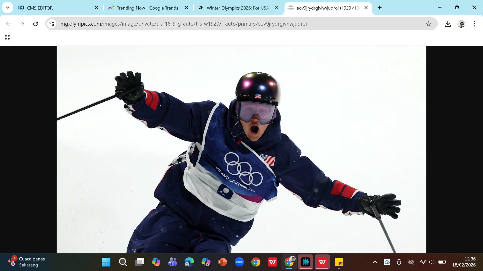Mac Forehand dari Tim Amerika Serikat bereaksi dalam Final Big Air Freeski Putra di Olimpiade Musim Dingin Milano Cortina 2026 di Livigno Air Park pada 17 Februari 2026