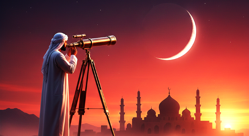 Ilustrasi peneropongan hilal. (gambar digital gemini/radar bali)
