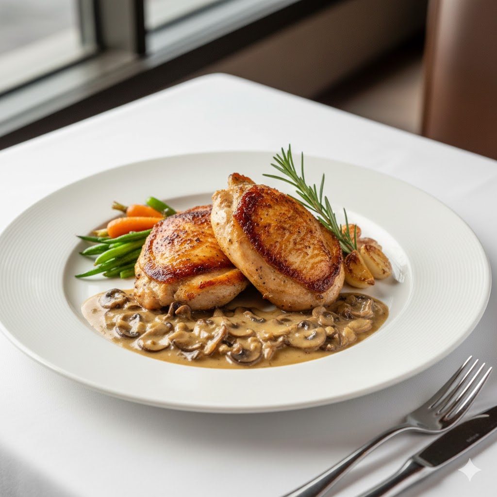 Pan-Seared Chicken dengan Saus Jamur Mentega