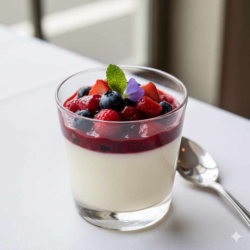 Panna Cotta Vanila dengan Saus Berry